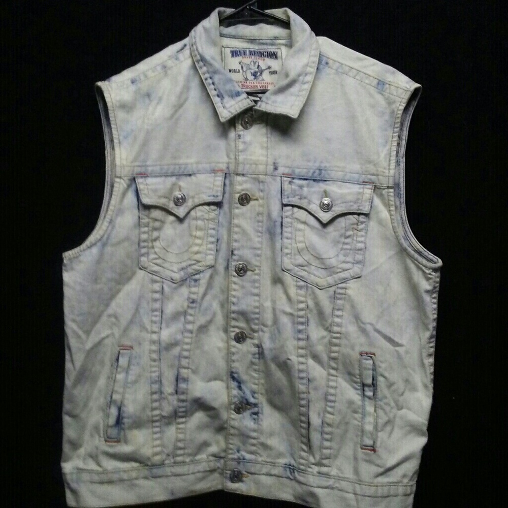 TRUE RELIGION Mens XXXL 'TRUCKER VEST' Storm Crash